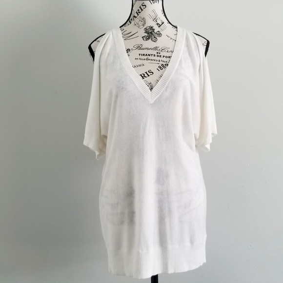 Michael Kors off white cold shoulder v neck tunic blouse - Picture 1 of 4